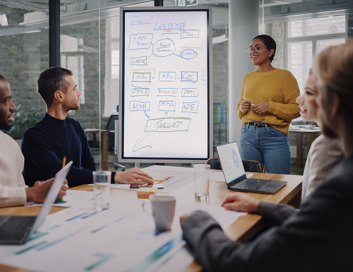 Team meeting with presentation